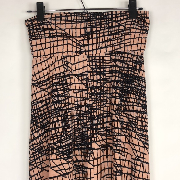 Pinkblush Lightweight Coral Pink with Black Abstract Geometric Lines Maxi Skirt - Picture 3 of 16